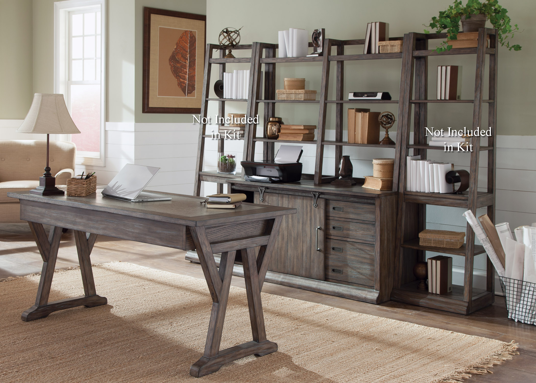 Liberty Furniture Stone Brook 466 HOJ CDS Complete 3 Piece Desk in Distressed Wood Finish Wayside Furniture Mattress Desk Desk and Hutch